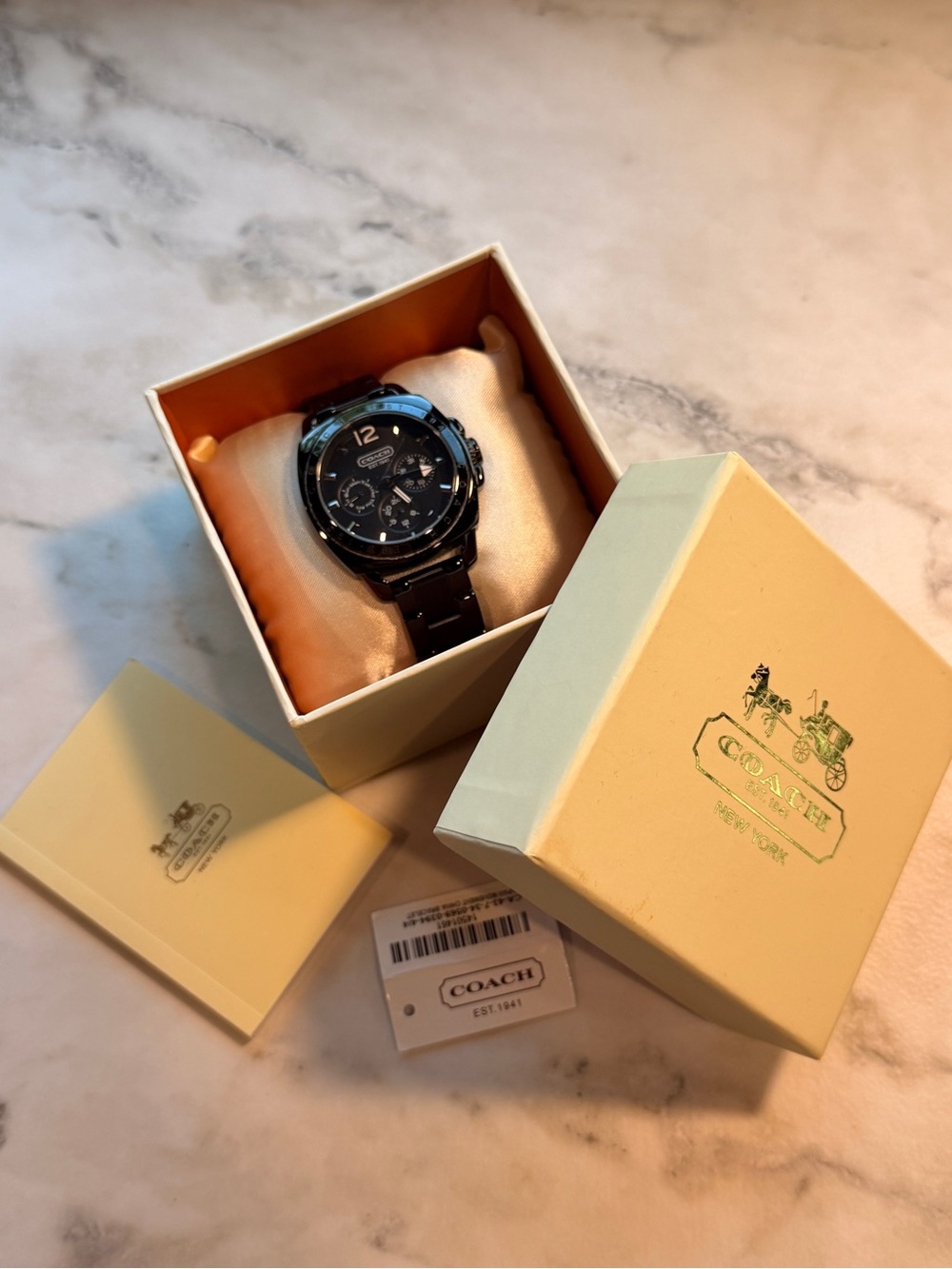 Coach Woman’s Watch Large Face Black With Box and Papers